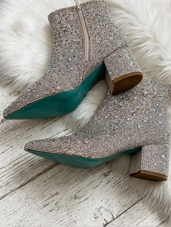 Betsey Johnson Shoes - Betsey Johnson Silver Crystal Embellished Pointed Ankle Boots ‘Blue’